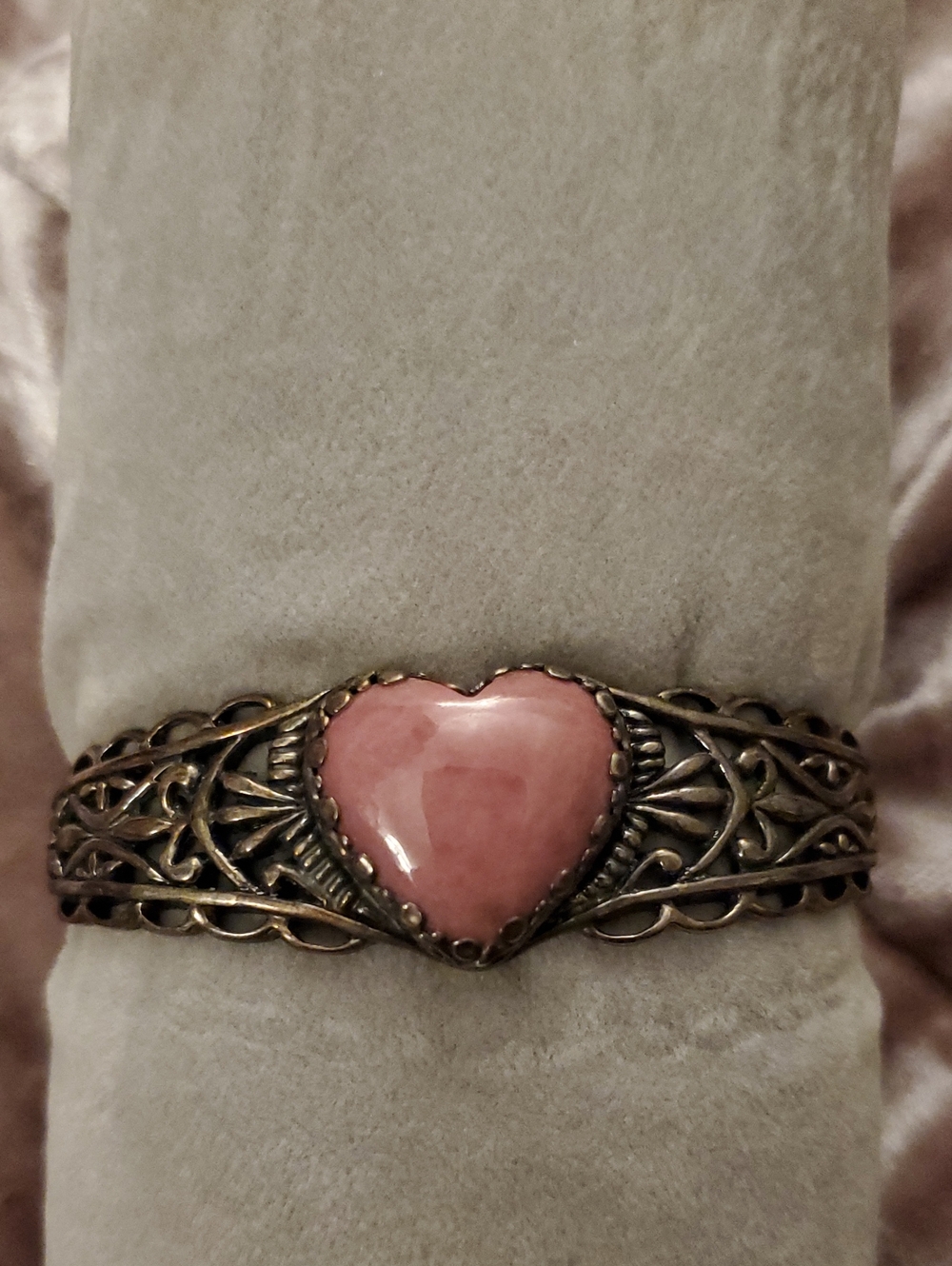 925 Sterling Silver CP Relios Carolyn Pollack Rhodonite Heart Cuff Bracelet